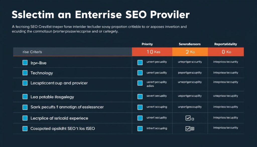 Checklist for selecting an enterprise SEO provider with key evaluation criteria Checklist for selecting an enterprise SEO provider with key evaluation criteria