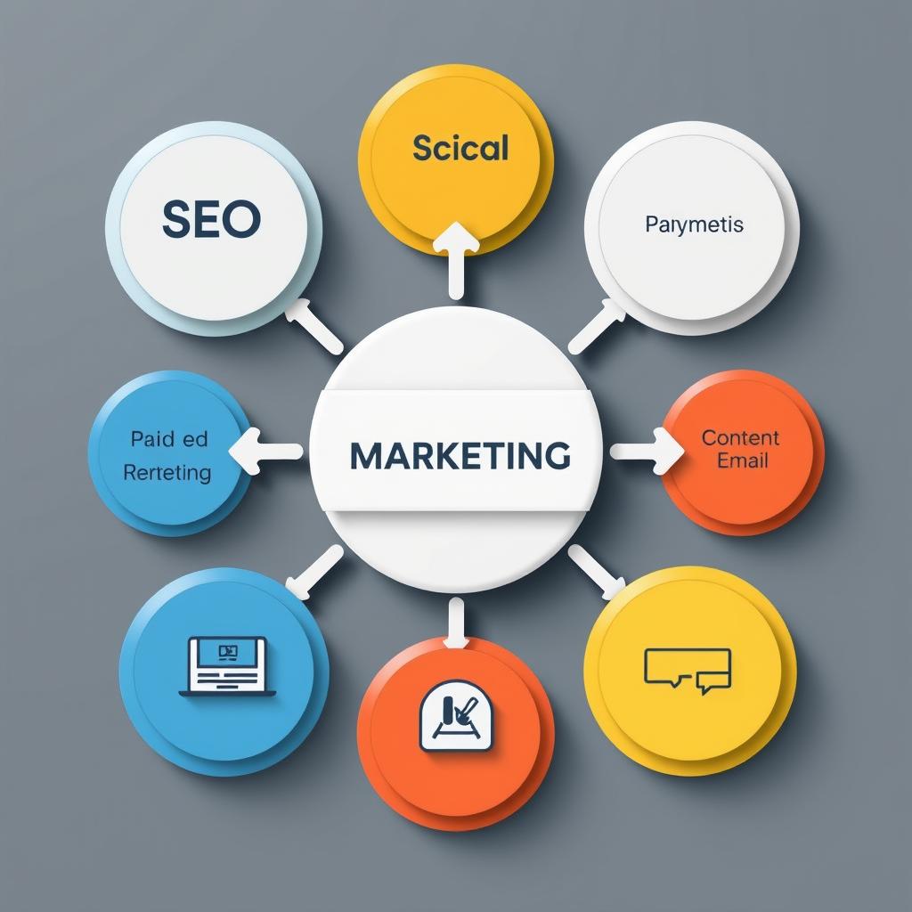 Integrated marketing approach showing SEO connected to other channels Integrated marketing approach showing SEO connected to other channels