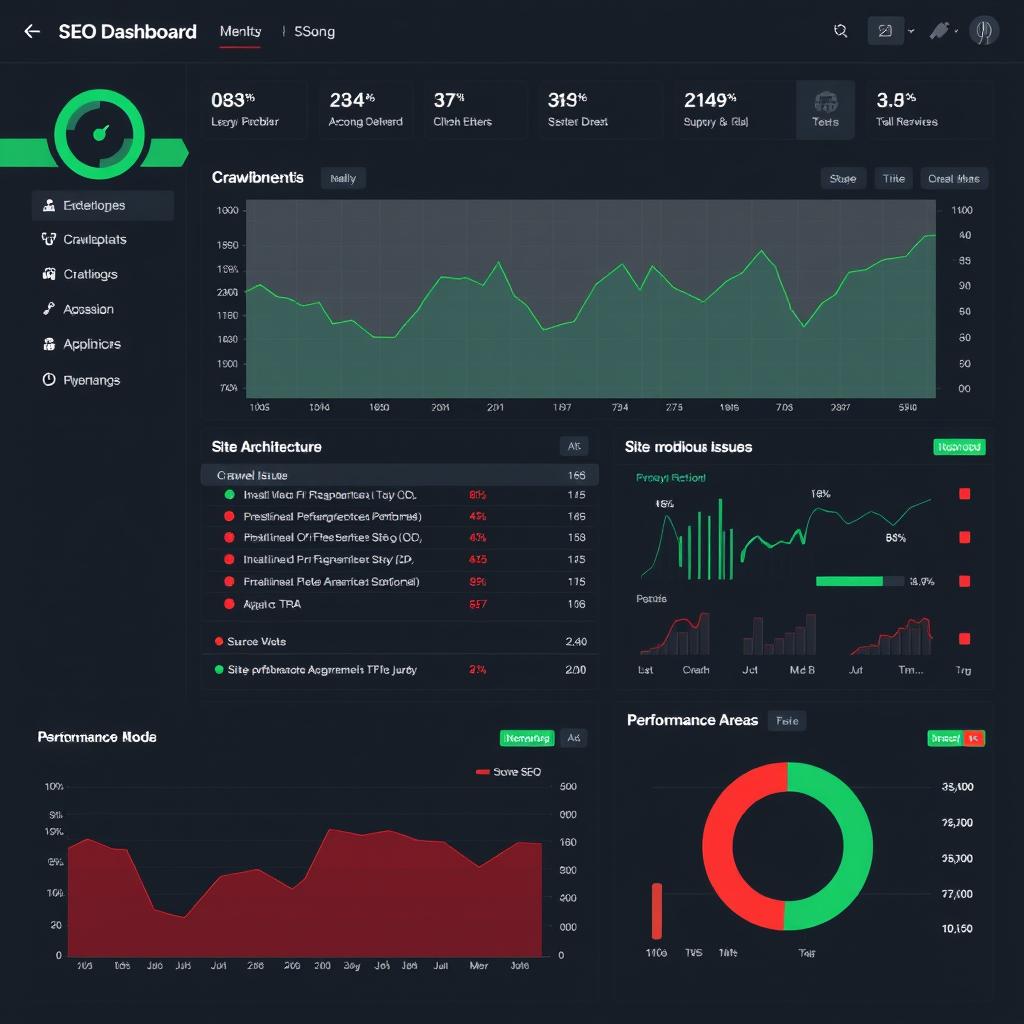 Technical SEO audit dashboard showing crawl issues and site architecture Technical SEO audit dashboard showing crawl issues and site architecture